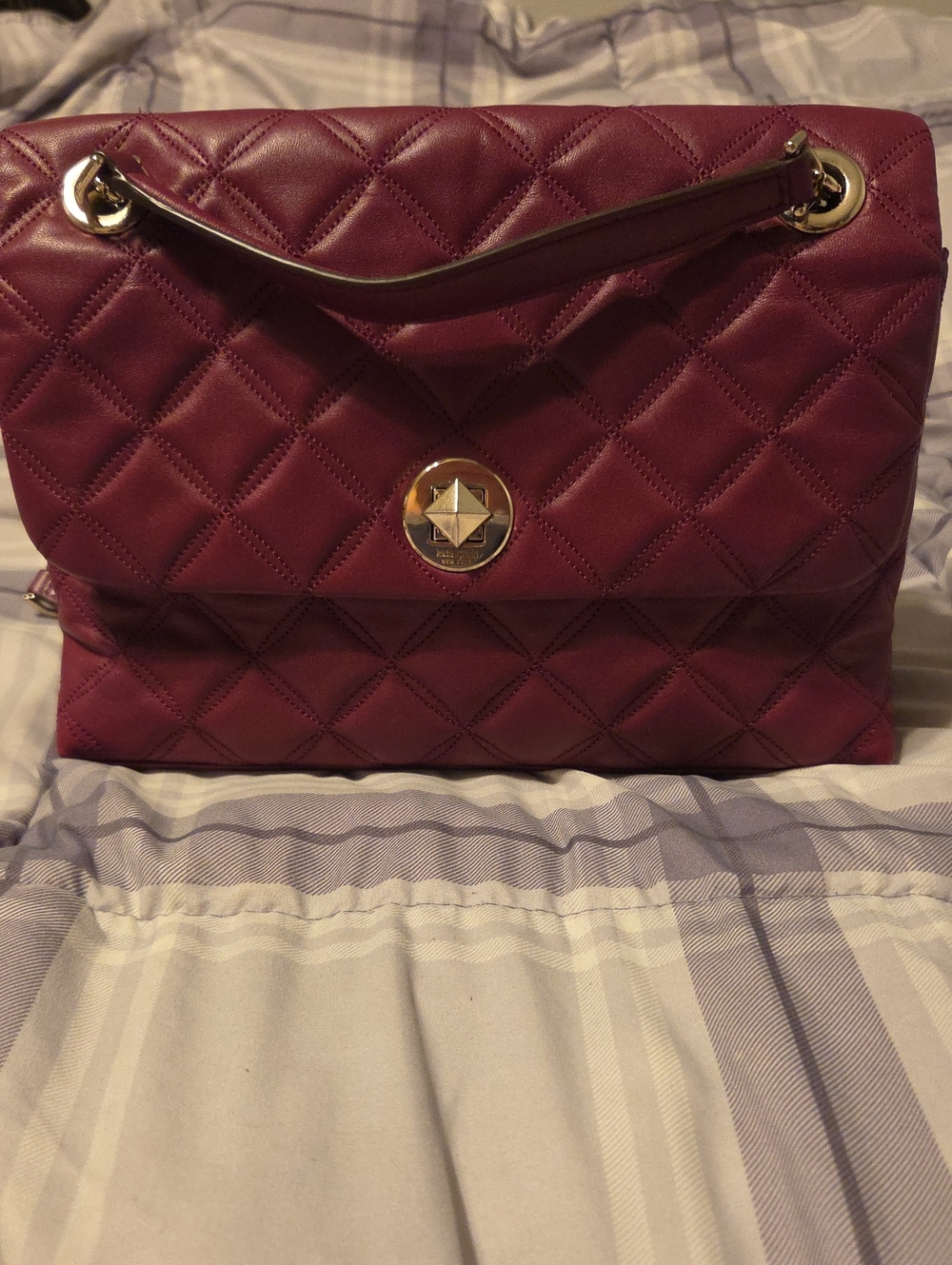 kate spade Quilted Burgundy Shoulder Bag with Gold-Tone Hardware